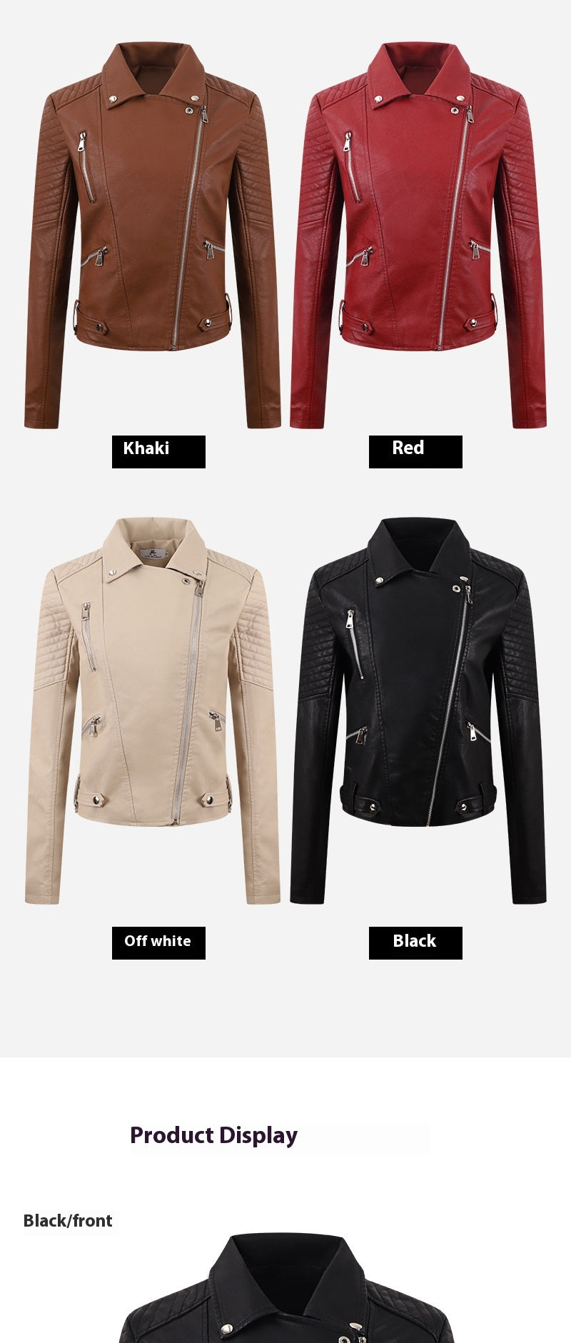 PU Women's Short Leather Oblique Pull Slim Motorcycle Clothing Washed Leather Jacket