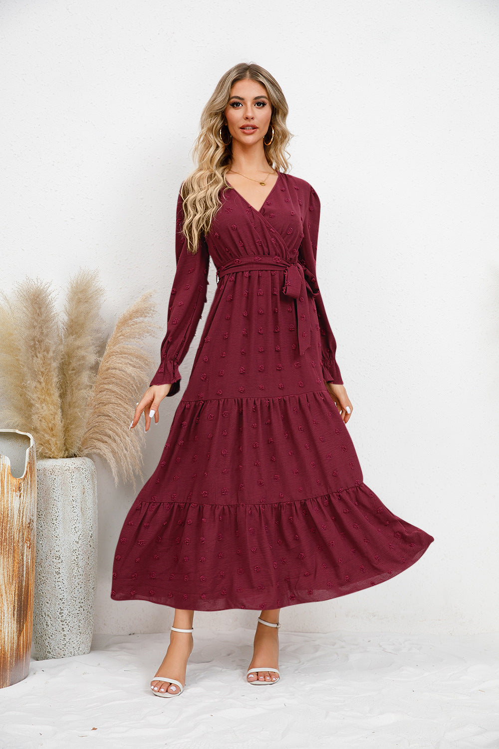 Solid Color Wide Hem Casual Dress Women's Clothing