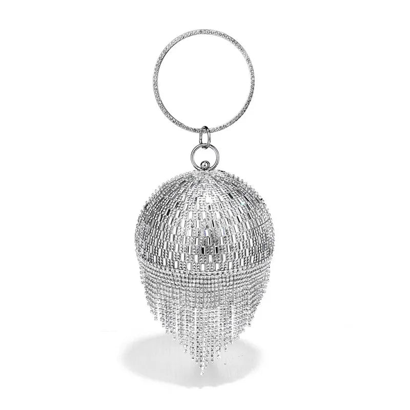 Shining Rhinestone Round Tassel Dinner Bag Women's Fashion