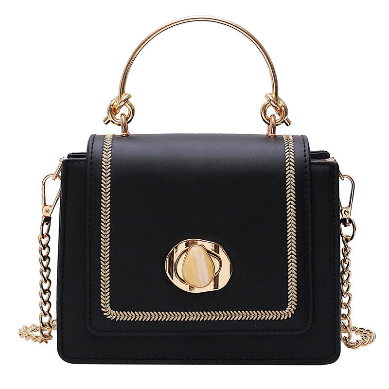 Sleek Metal-Lock Designer Shoulder Bag