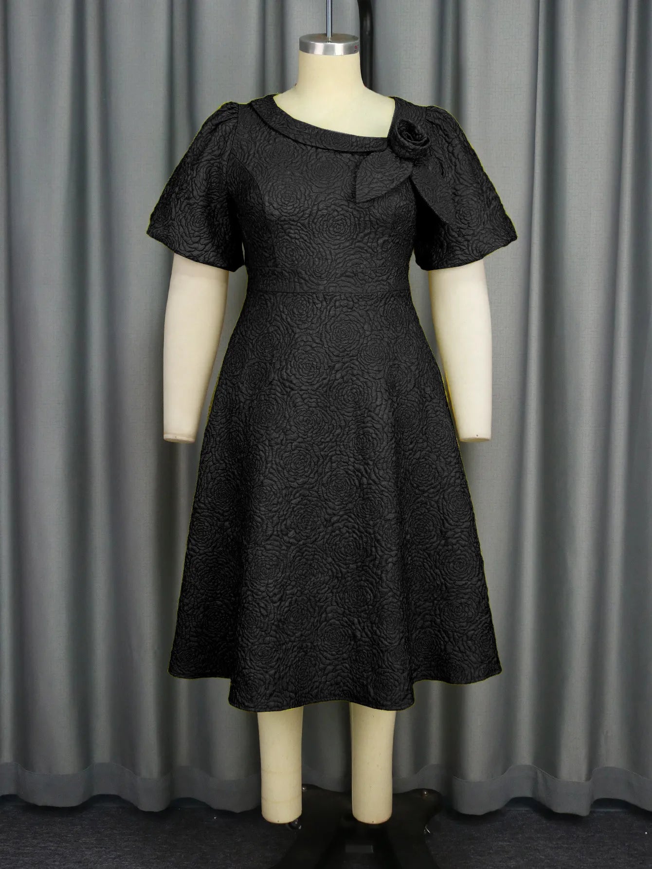 A- Line New Jacquard Fabric Flower Dress