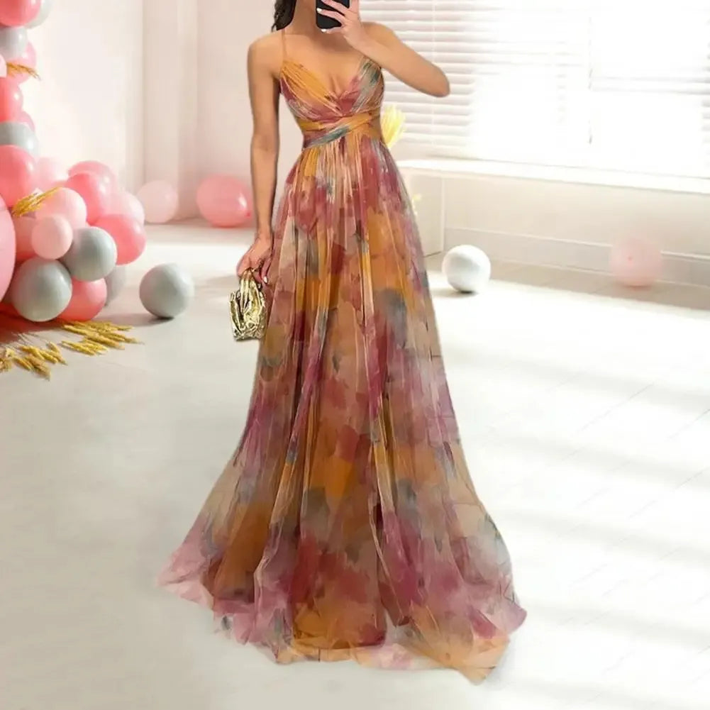 Mesh Printing Slip Dress Holiday Leisure Party