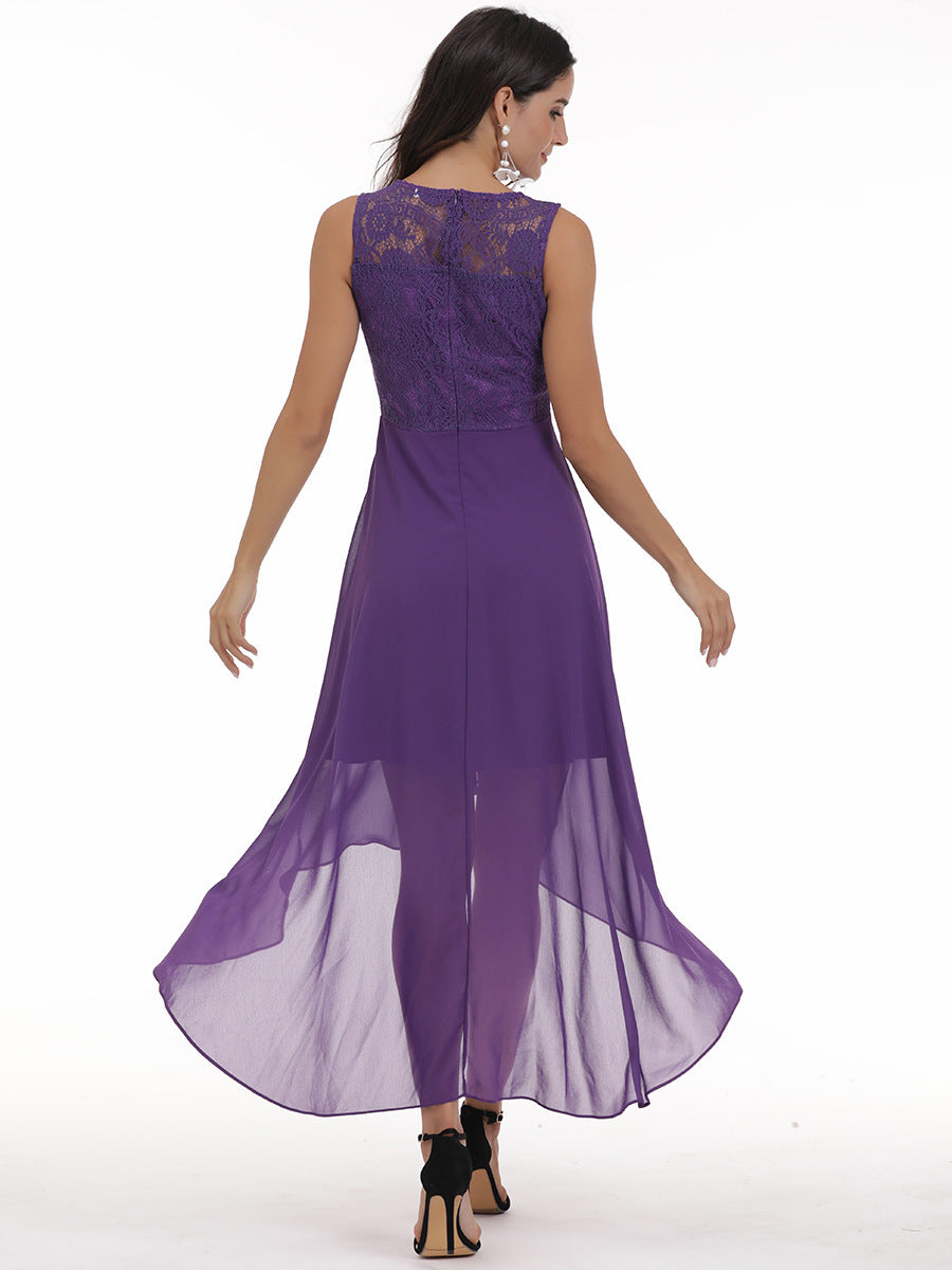 New Lace Stitching Big Swing Chiffon Dress
