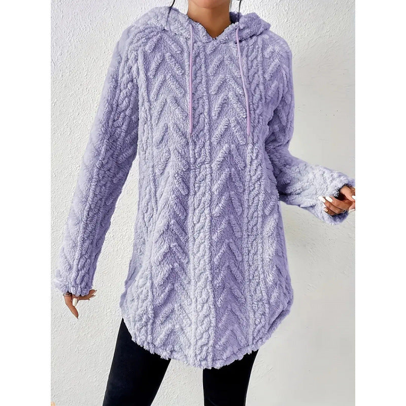 Women's Polyester Hooded Knitted Long Sweater