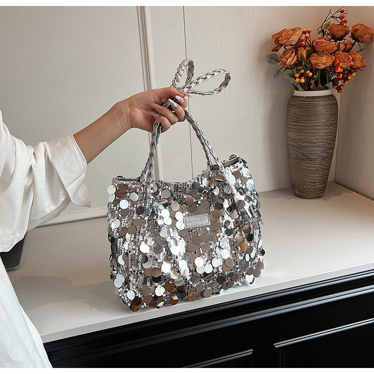 Large Sequin Personalized Woven Bag Shoulder Underarm Bag