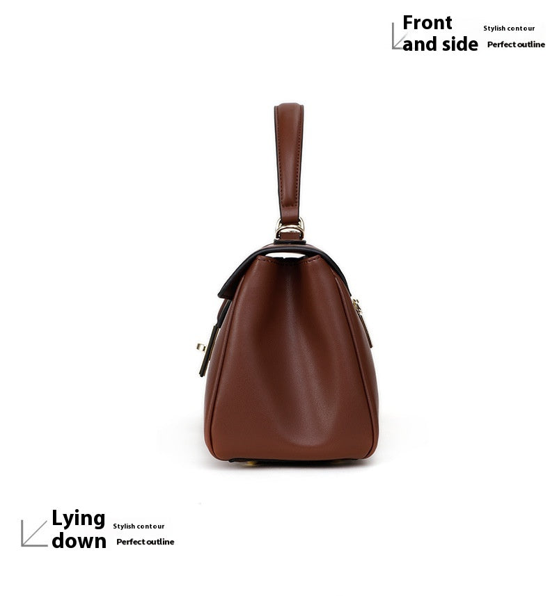 Women's Solid Color Fashion Large Capacity Cowhide Messenger Bag