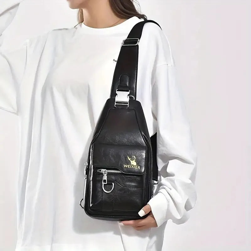 Premium PU Leather Vintage Chest Bag – Spacious Waterproof Crossbody with Multi-Compartment Design for Men-FREE USA SHIPPING