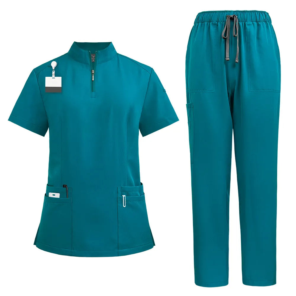Stand Collar Zipper Doctor Nurse Work Uniforms Suit
