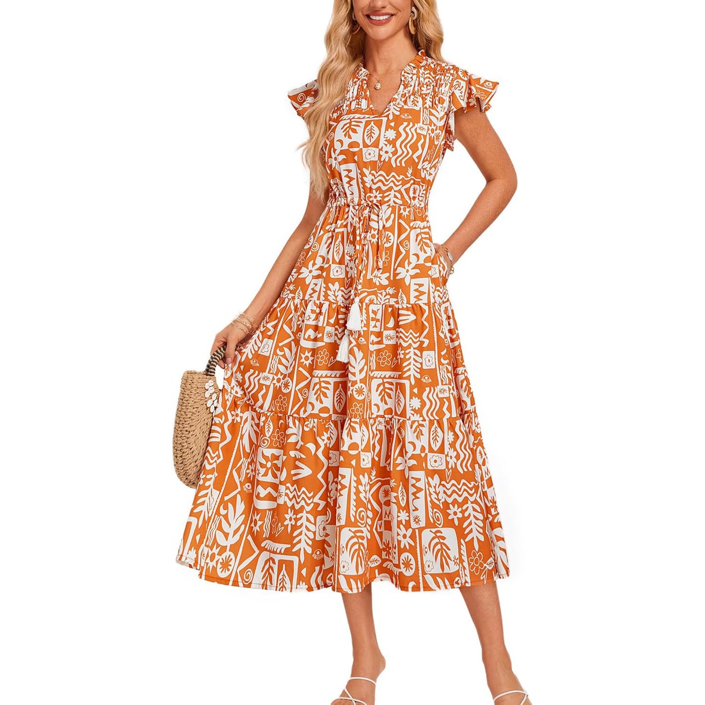 European And American Short Sleeve Tassel Bohemian Vacation Beach Dress