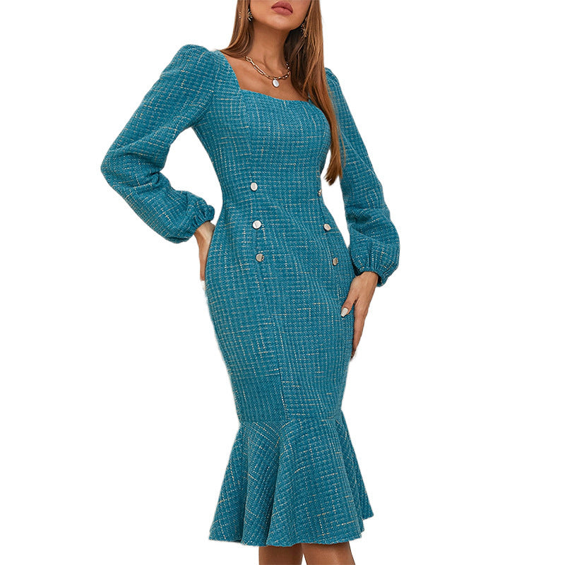 Knitted Design French Socialite Autumn And Winter Long Sleeve Dress
