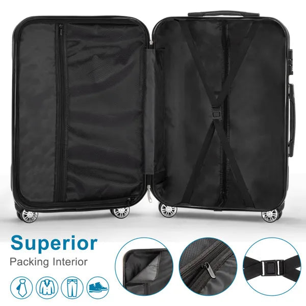 Vertical 4-in-1 Spinner Wheel With Handle Trolley Case 16in 20in 24in 28in ABS Aluminum Alloy Trolley Classic Color - Black- FREE USA SHIPPING