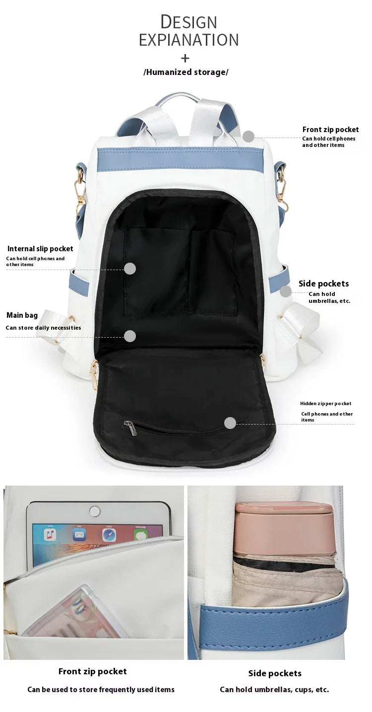 Oxford Cloth Stitching Women'S Backpack Anti-Theft Back Zipper Girls Schoolbag Casual Travel Double Shoulder Backpack