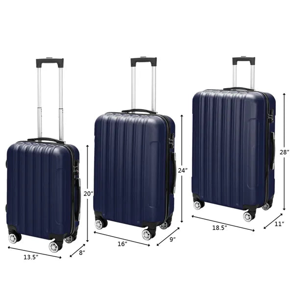 Vertical 3-in-1 Spinner Wheel With Handle Trolley Case 20in 24in 28in ABS Aluminum Alloy Trolley Classic Color - Navy Blue- FREE USA SHIPPING