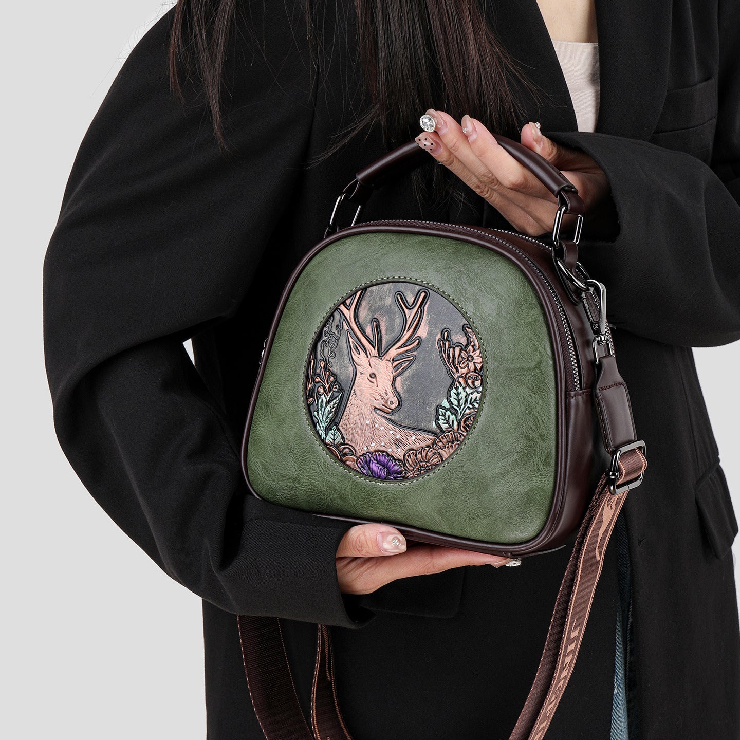 Retro Embossing Large Capacity Women's Handbag All-matching