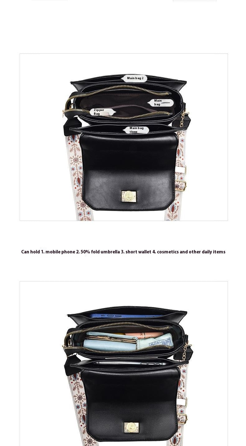 Wide Shoulder Strap Embroidery Thread Contrast Color Large Capacity Shoulder Bag