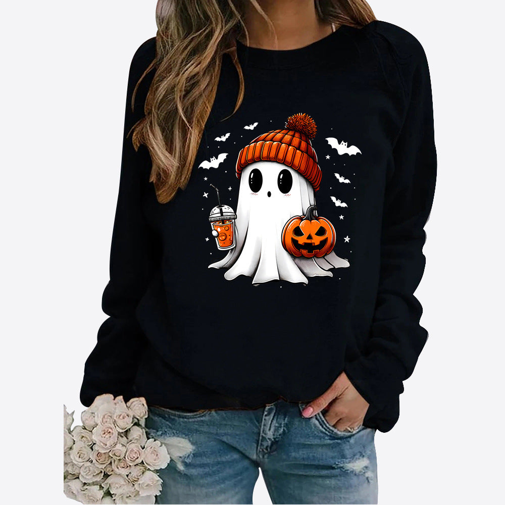 Halloween Round Neck Print Long Sleeves Sweater