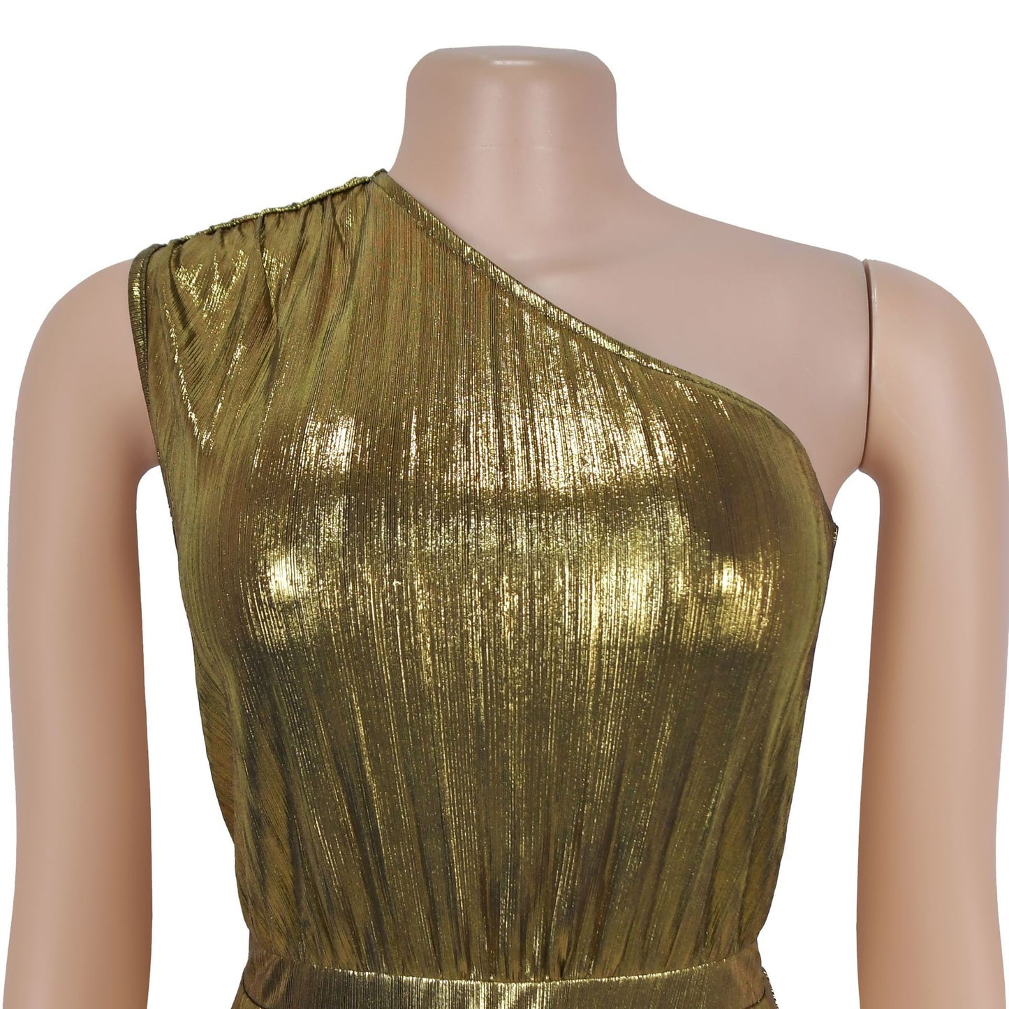 European And American Fashion Elegant Bronzing Oblique Shoulder Sleeveless Solid Color Dress