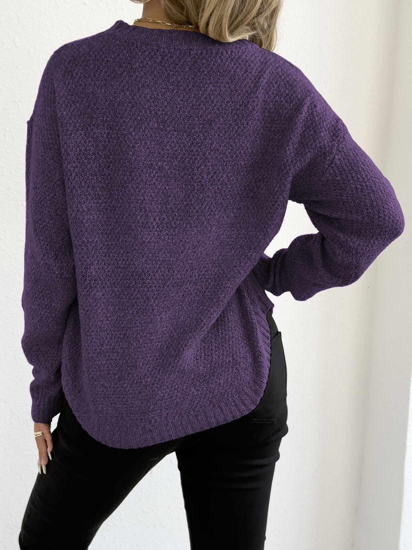 Women's Crochet Patchwork Round Neck Comfort And Casual Sweater