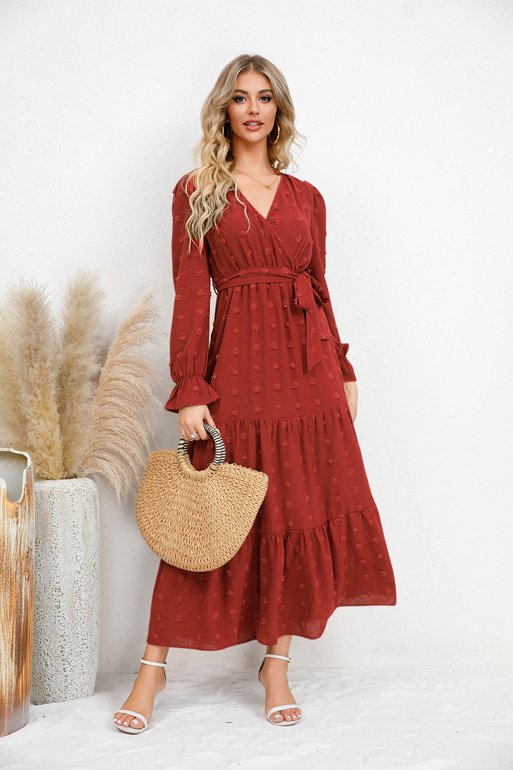 Solid Color Wide Hem Casual Dress Women's Clothing
