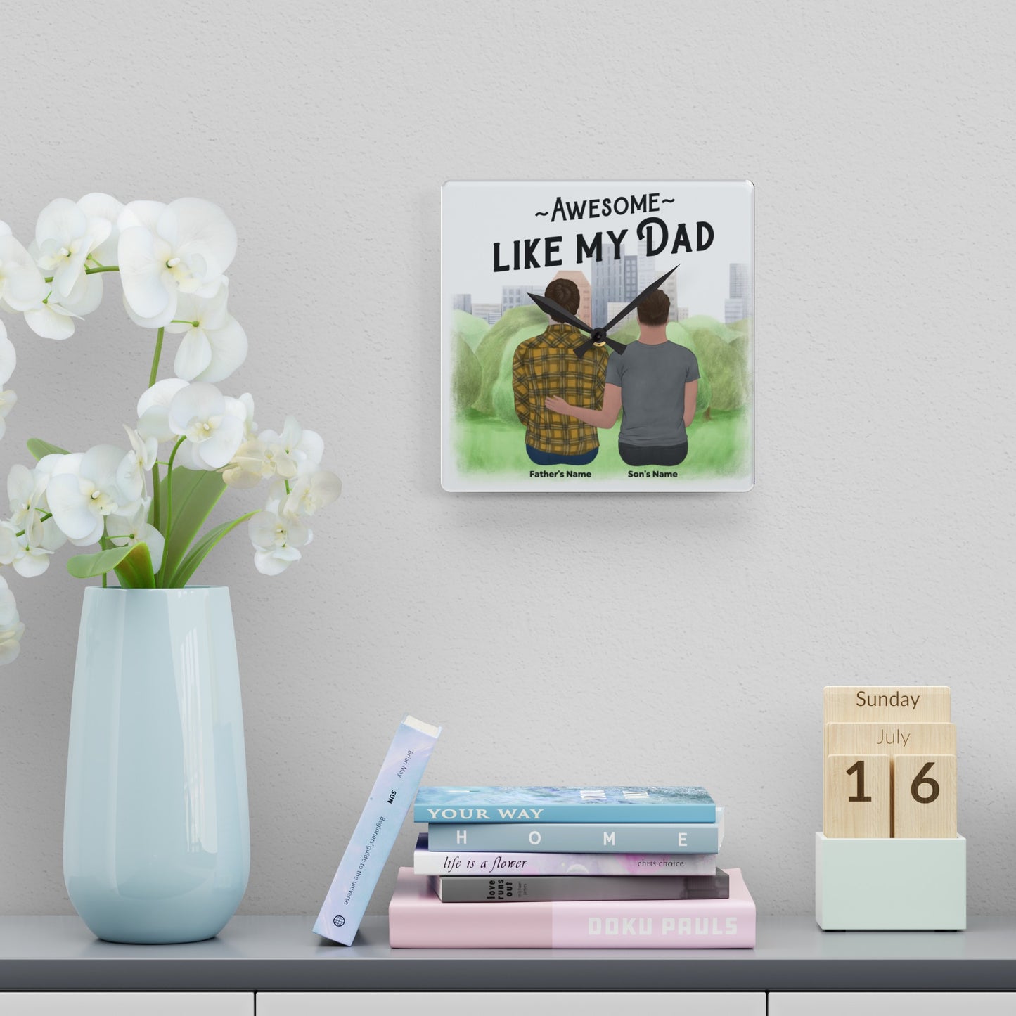 Acrylic Wall Clock - Square Shape - Personalized Gift For Dad