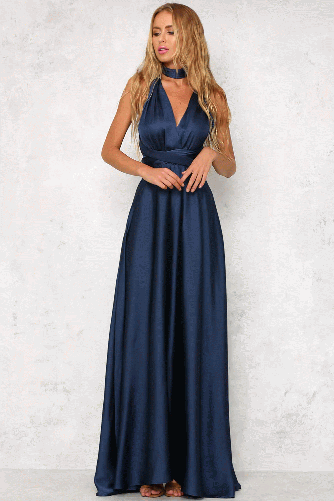 Deep V-neck Sleeveless Lace-up Sexy Backless High Waist Large Swing Satin Dress