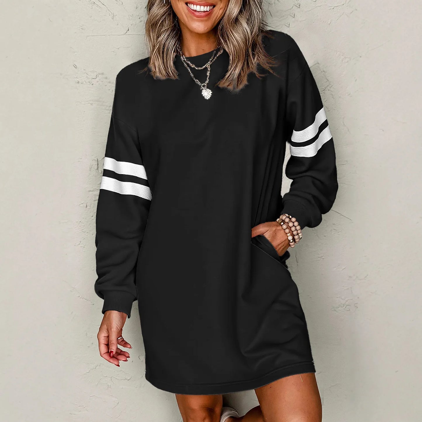 European And American Leisure Loose All-match Round Neck Dress