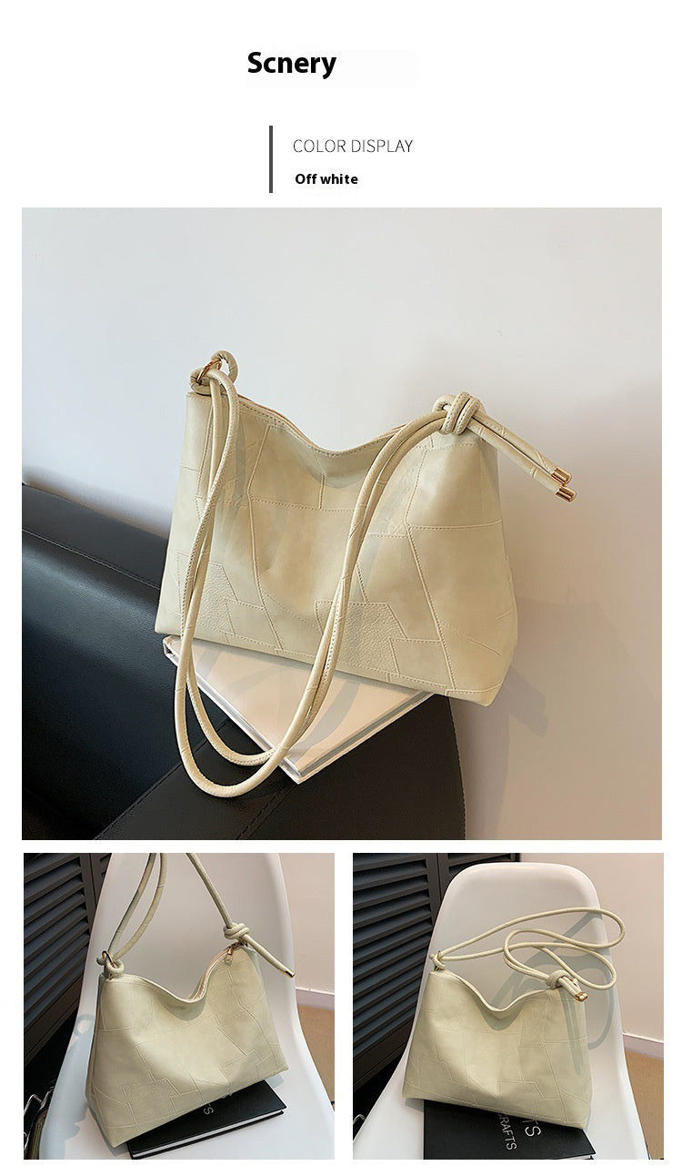 Portable One Shoulder Retro Large Capacity Fashion Solid Color Casual Tote Bag