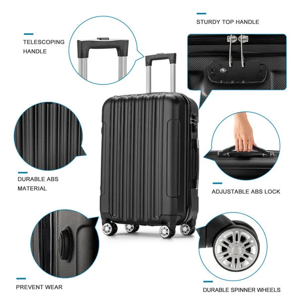 Vertical 4-in-1 Spinner Wheel With Handle Trolley Case 16in 20in 24in 28in ABS Aluminum Alloy Trolley Classic Color - Black- FREE USA SHIPPING