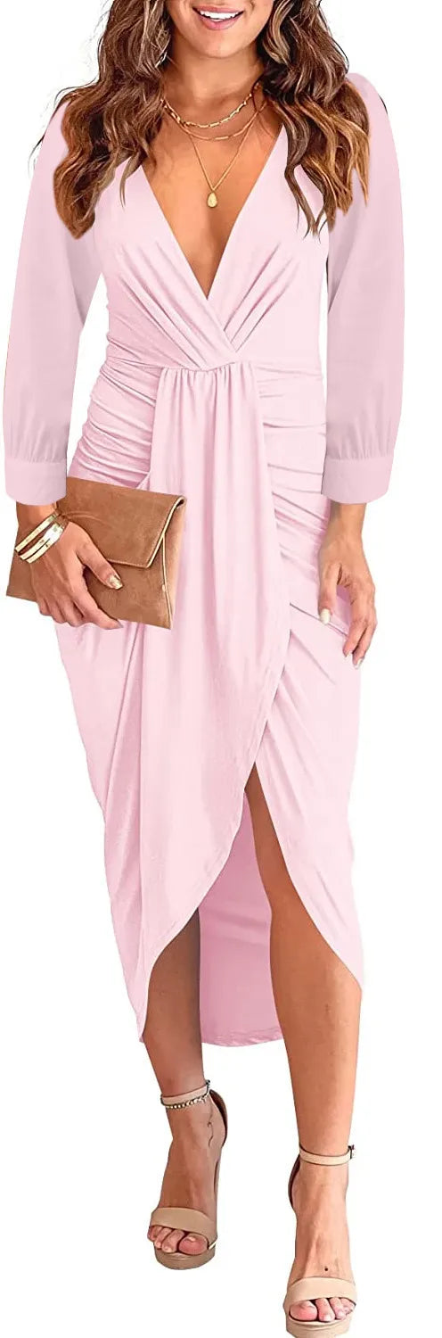 V-neck Ruffle Hip Split Women's Clothing Dress