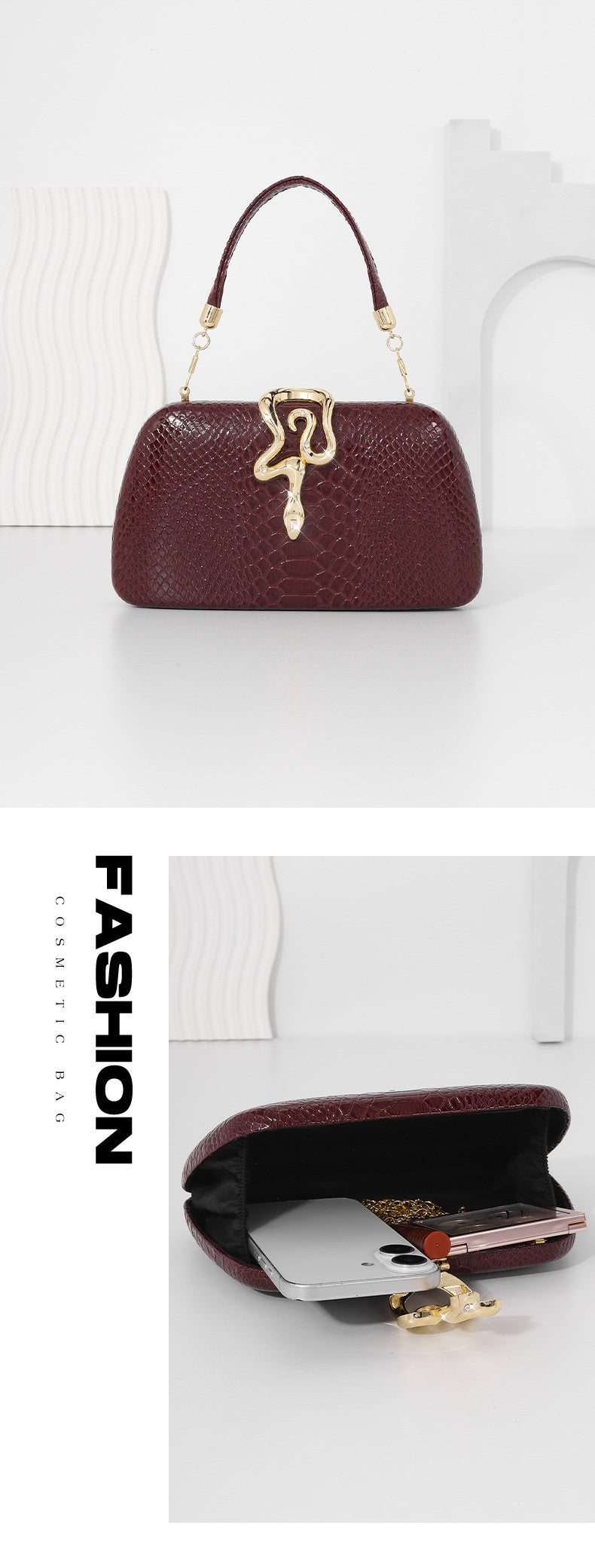 Womens Stylish Snake-Print Evening Tote With A Sophisticated European-American Flair