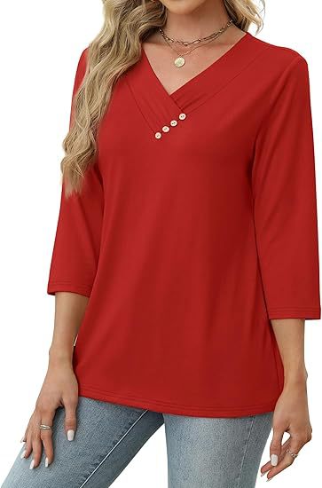 European And American New Autumn Women's Clothing Button V-neck Fashion Casual Sleeve T-shirt