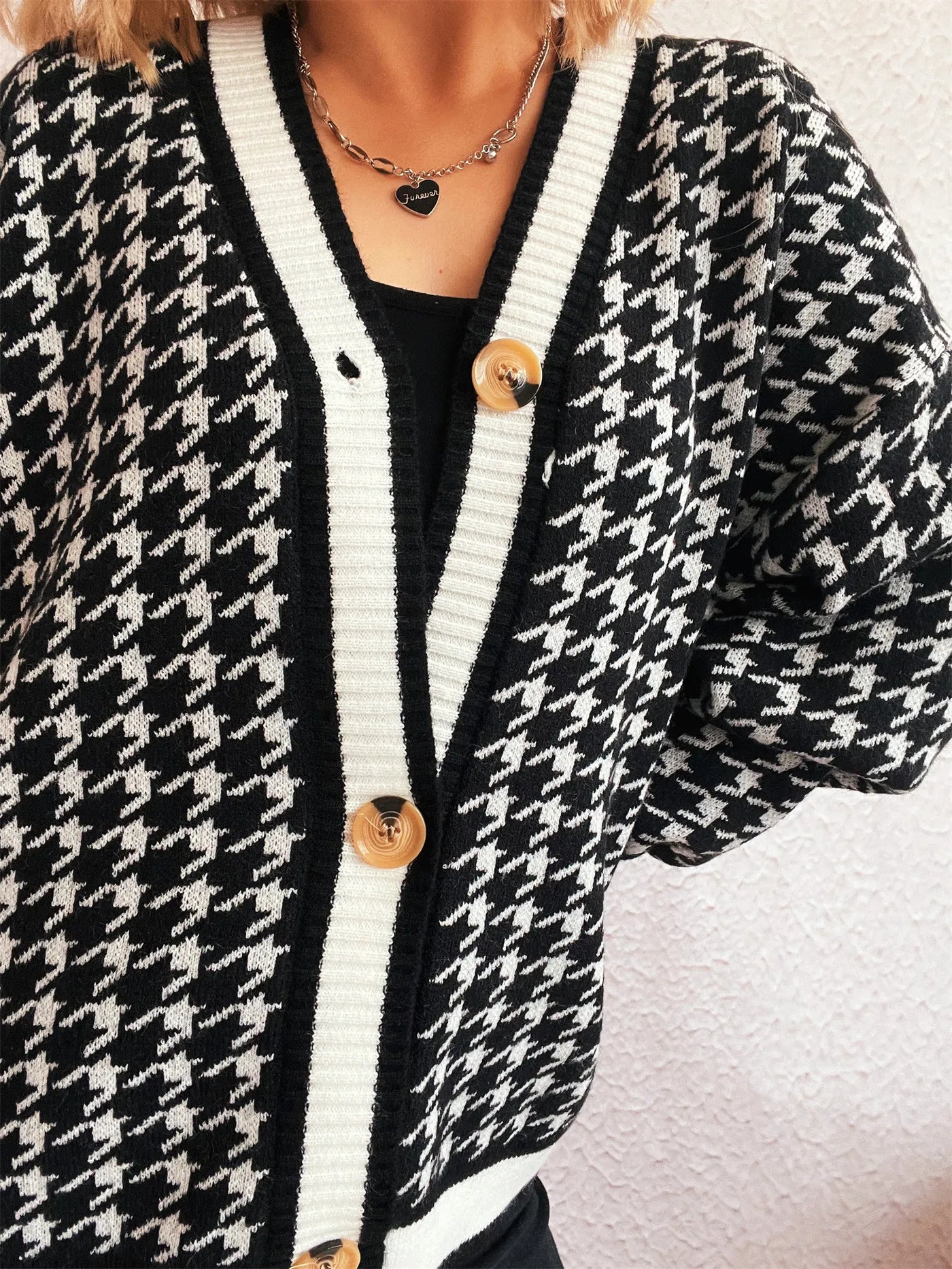 Stitching Plaid Knitted Women's Sweater