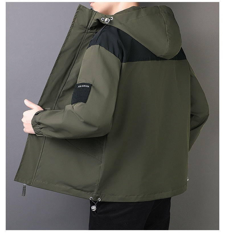 Men's Windproof Jacket Outdoor Loose Hooded Waterproof Jacket