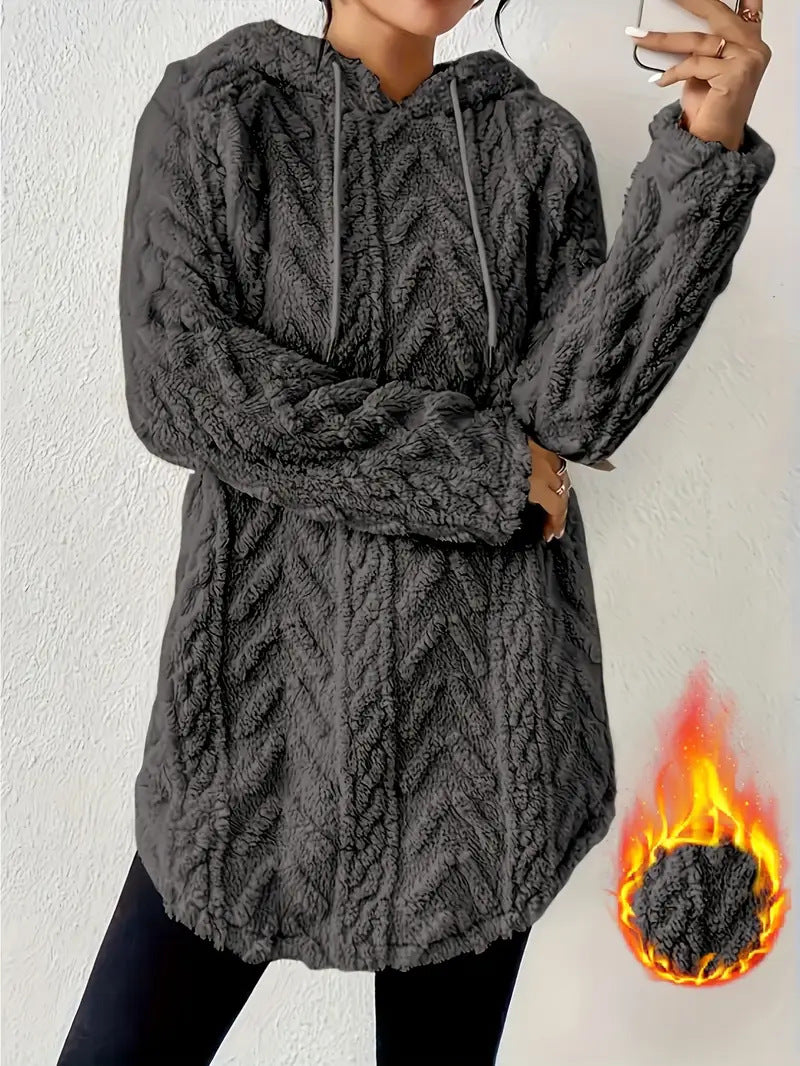 Women's Polyester Hooded Knitted Long Sweater