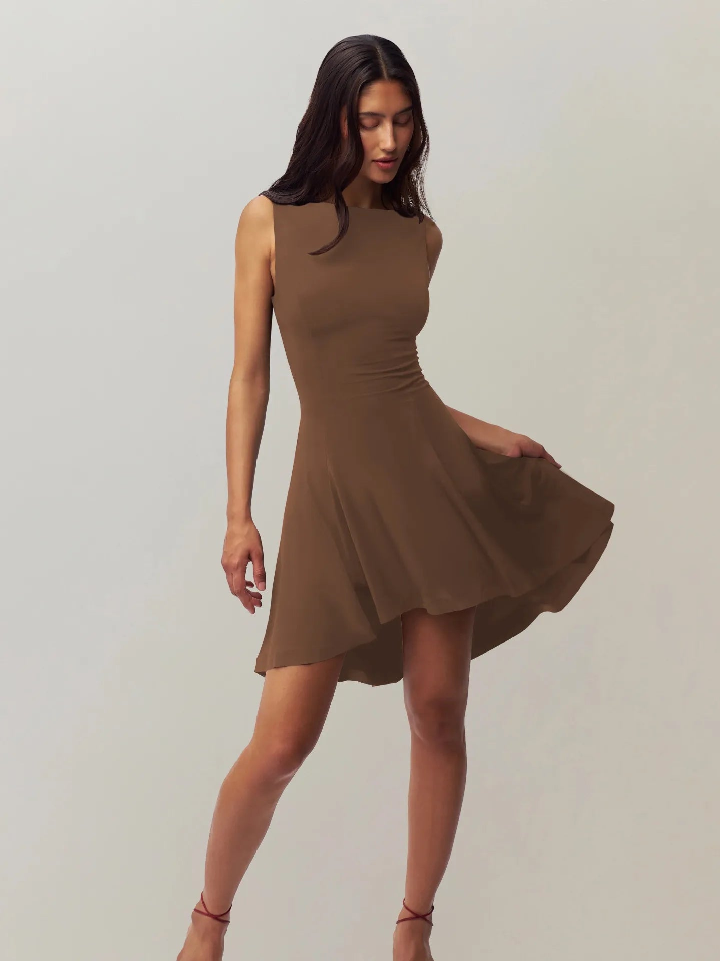 Sleeveless Sexy Hot Girl Off-neck Dress Waist Slimming Back