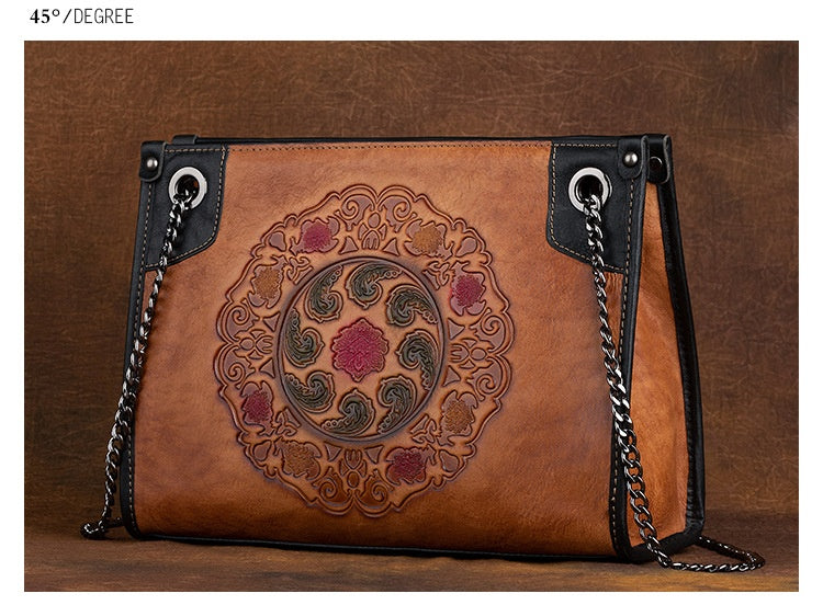 Large-Capacity ShoulderCrossbody Top-Grain Leather Tote Bag