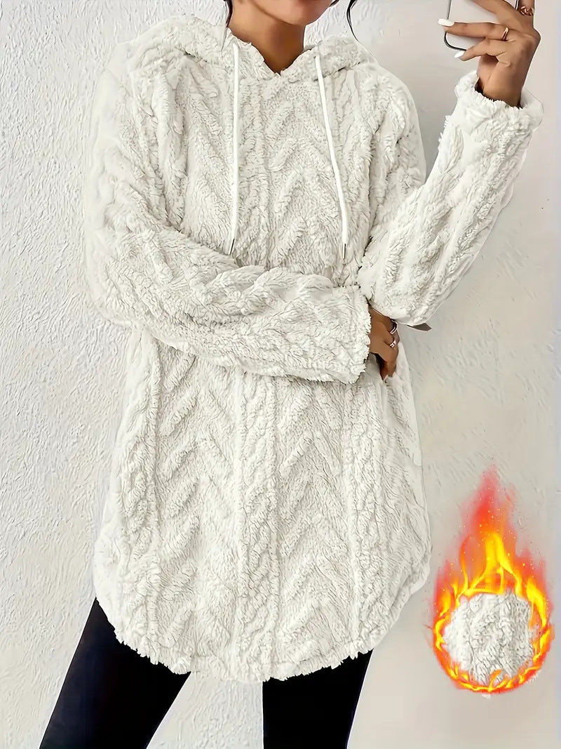 Women's Polyester Hooded Knitted Long Sweater