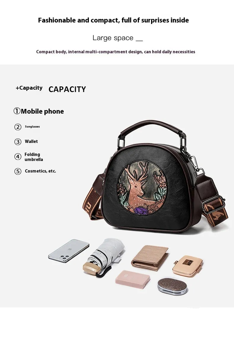 Retro Embossing Large Capacity Women's Handbag All-matching