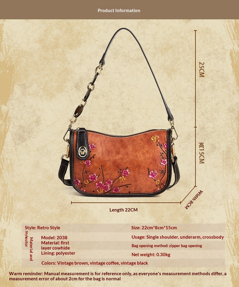 Retro First-Layer Cowhide Fashionable Simple Shoulder Bag
