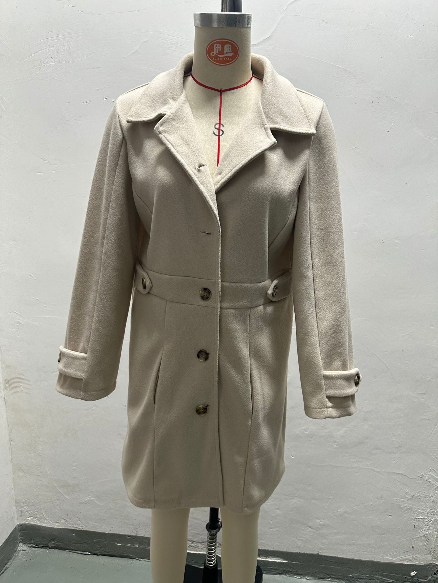 Mid-length Elegant Lapel Button Temperament Slim-fit Woolen Coat