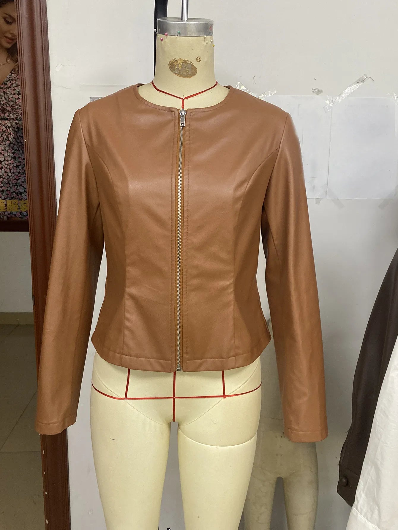 Casual Long-sleeve Solid Color Jacket Motorcycle Leather Coat Tops For Women Outwear