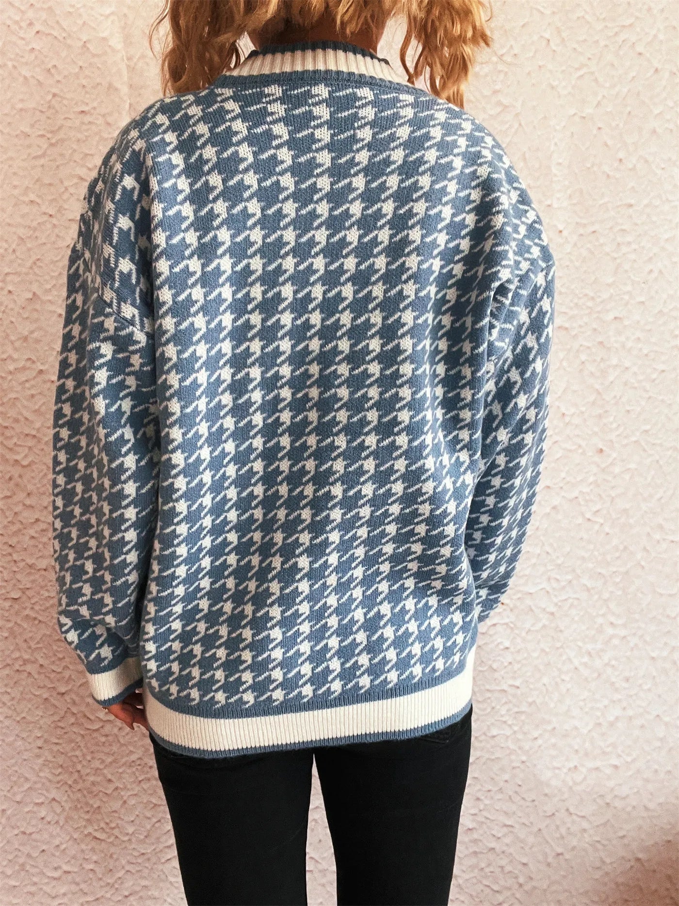Stitching Plaid Knitted Women's Sweater