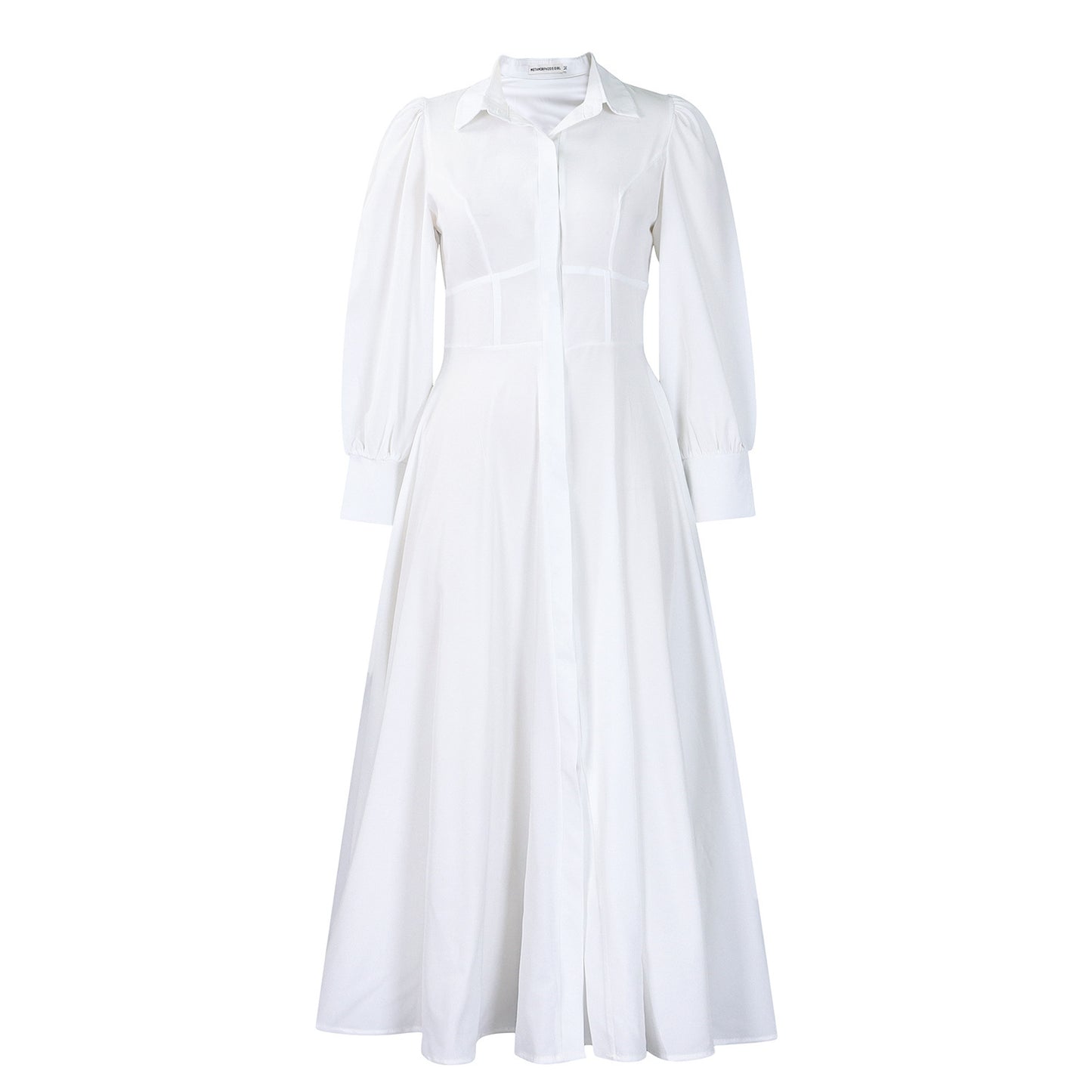 Women's Elegant Long Sleeve Big Hem Shirt Solid Color Dress