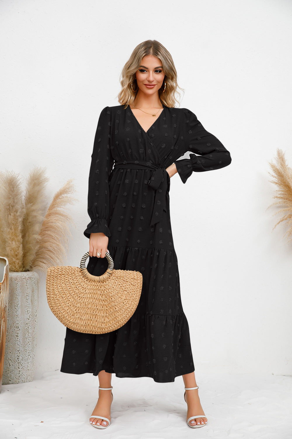 Solid Color Wide Hem Casual Dress Women's Clothing