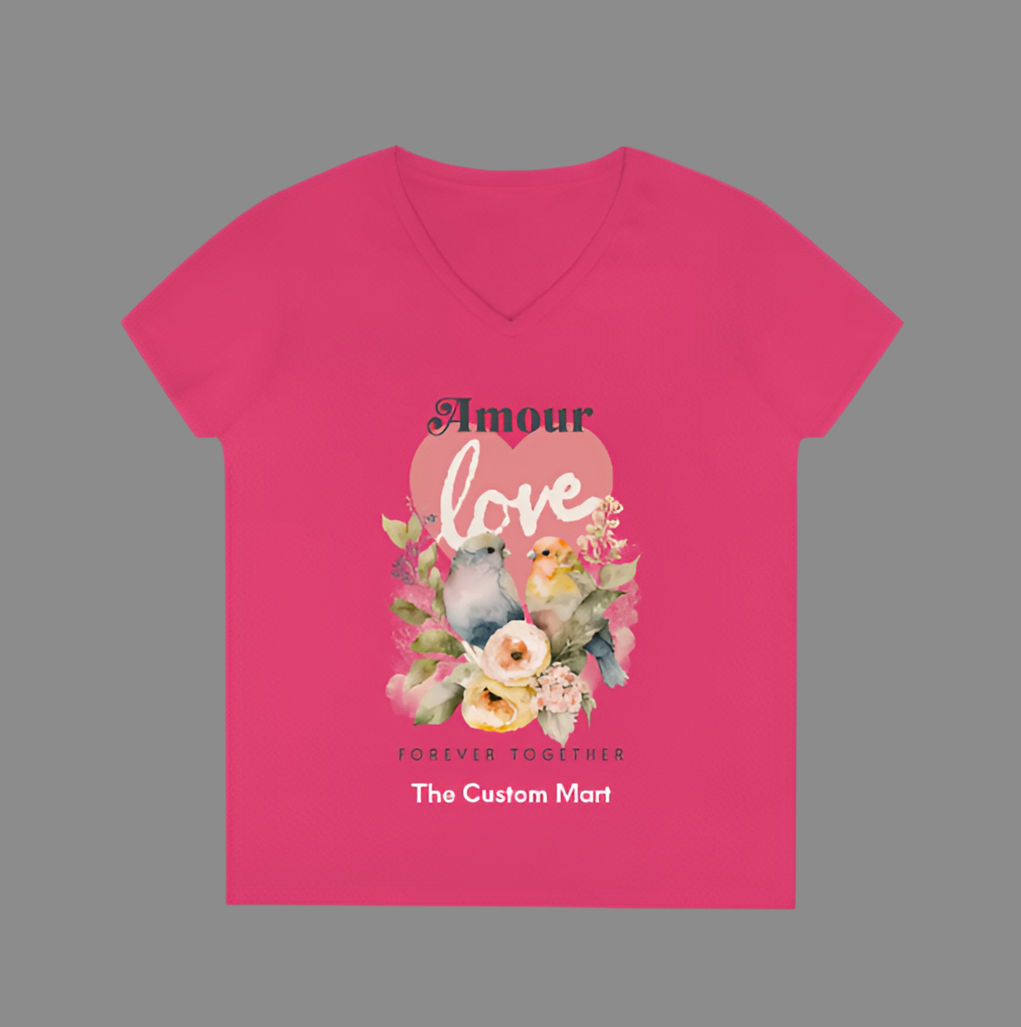 Ladies' V-Neck T-Shirt - Personalize With Valentine Themes