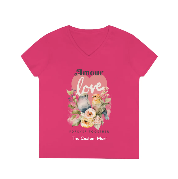 Ladies' V-Neck T-Shirt - Personalize With Valentine Themes