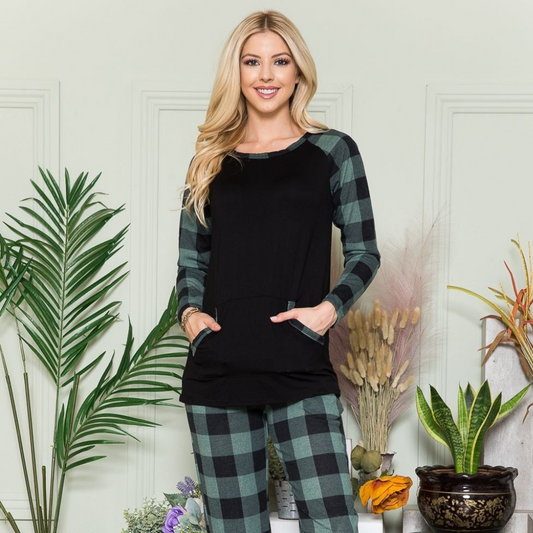 Celeste Plaid Long Sleeve T-Shirt with Pockets