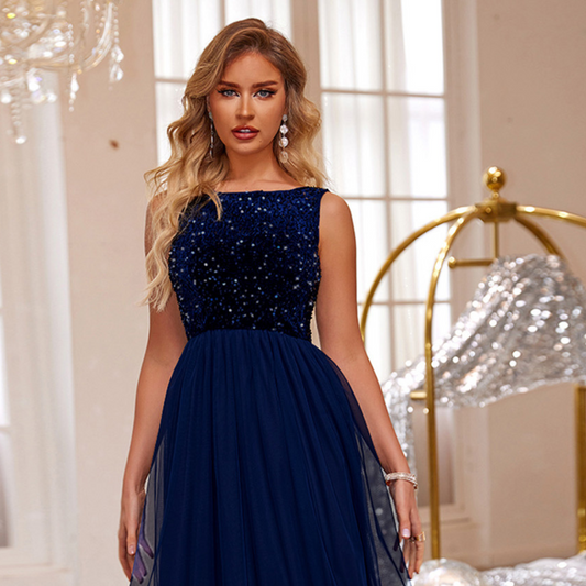 Sequin Round Neck Sleeveless Dress