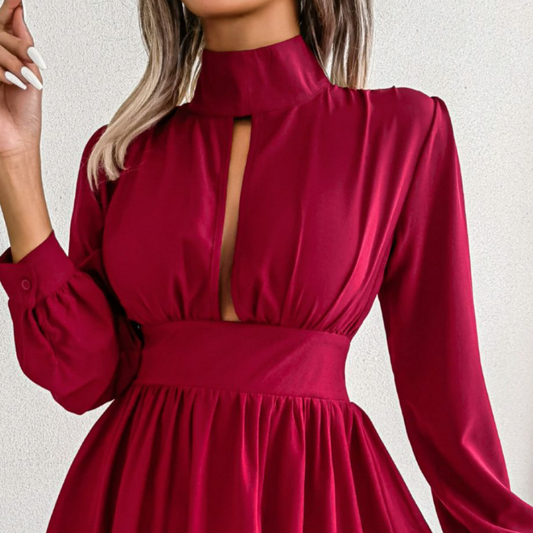 Cutout Turtleneck A-Line Mini Dress