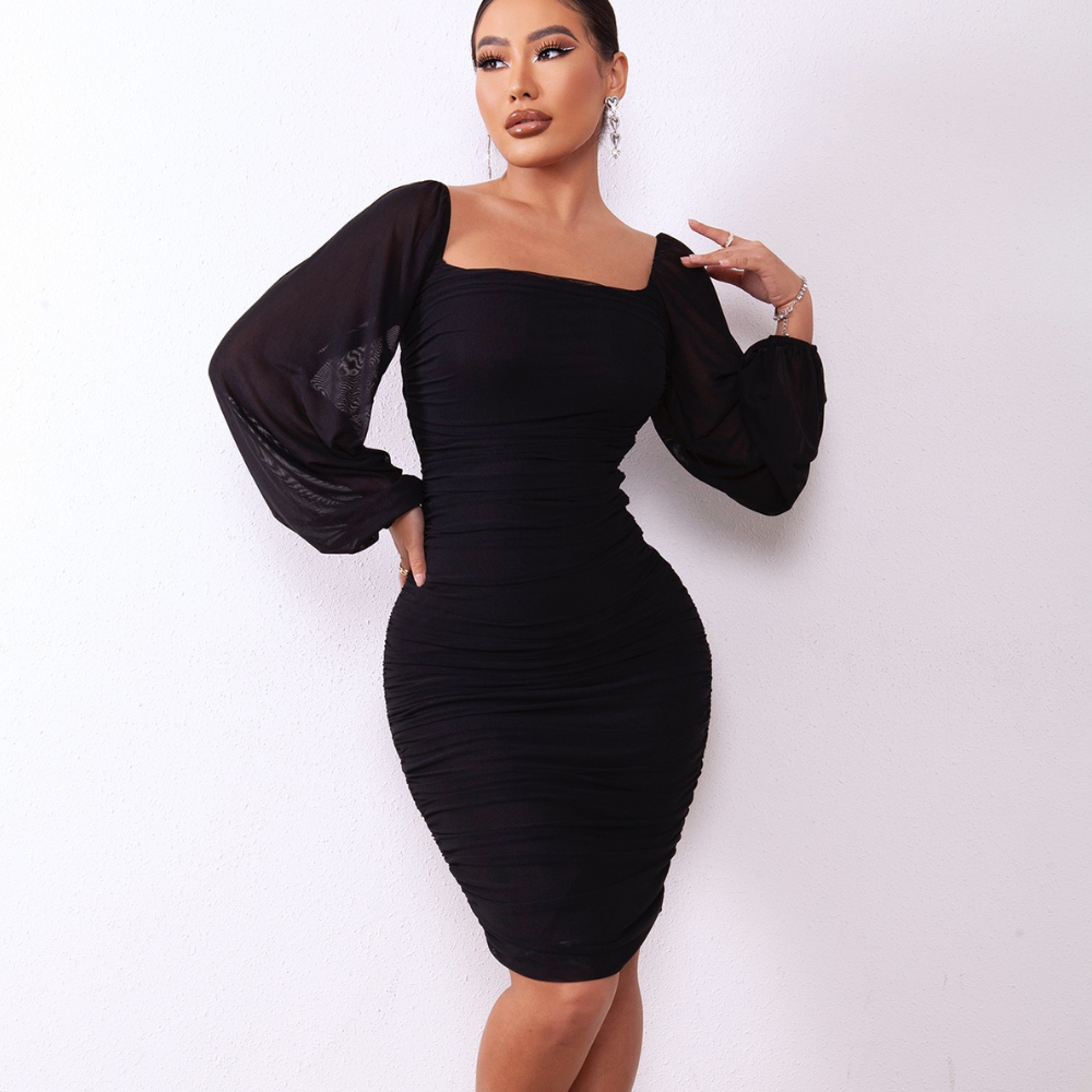 Zip-Back Ruched Bodycon Dress